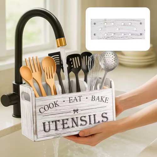 Wooden kitchen utensil holder - wooden,