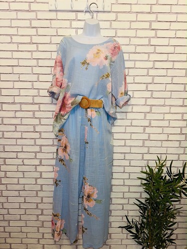 Sky blue floral cotton - floral, co-ord