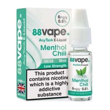 88Vape E Liquid Menthol Chill 10ml Vape Juice 6mg 11mg 16mg 10 & 20 Pack UK Made