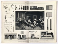 GLASS Manufacture, Blowing - c. 1900 Original Antique B & W Print