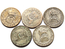 1925 FIVE 100 Year Old Sixpences, "Bride Shoe" Silver 6d Coin, FREEPOST (154AX)