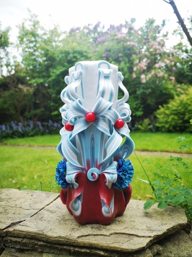 Handmade blue carved candle - carved,