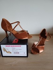 Supadance ladies dark tan satin Latin T-bar sandal dance shoes size 5
