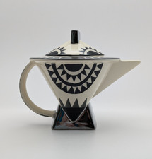Moorland Chelsea & Burslem Black & White Chevron Art Deco Teapot Pristine