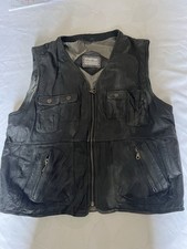 Stanford Black Vintage Leather Waistcoat Vest Biker Utility 54 Echt Leder Mens