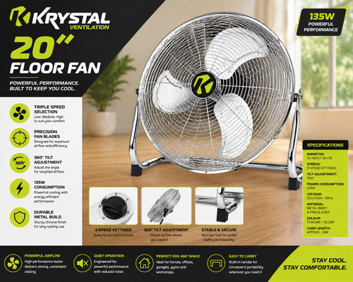 Metal floor fan powerful - 20",
