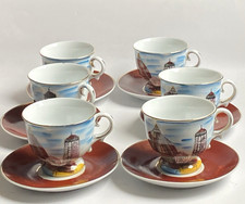 Italian Decorative Florence Scenery Demitasse  Coffee Cup & Saucer Set of 6