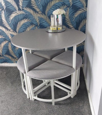 Dining Table and 4 Chairs Round Space Saver Kitchen Breakfast Compact Seat Stool