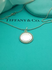 Tiffany & Co. Twist Edge NY Circle Round Silver Pendant 18" beaded chai Necklace
