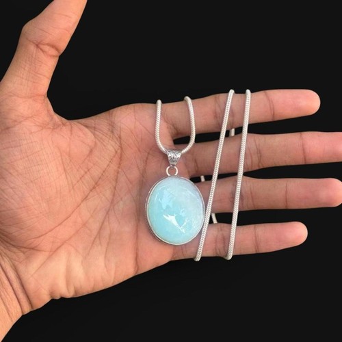 Blue opal pendant necklace