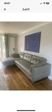 Grey Left  Hand Leather 4 Seater Chaise Sofa