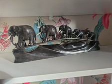Antique Ebony Elephant Parade With Ivory Tusks and toe nails