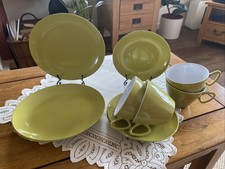 Retro Gaydon Melmex Green Set of 4 Plates 4 Cups and Saucers Made In England VGC
