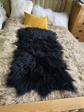 Mongolian Sheepskin  Rug, Throw, Carpet. Black