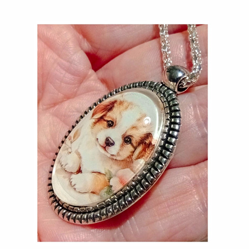 Fluffy puppy glass - puppy, cabochon