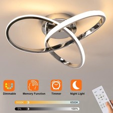 36W Silver Metal LED Ceiling Light Dimmable Chandeliers Kids' Bedroom Remote