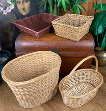 LOT OF FIVE VINTAGE WICKER BASKETS TRUGS TRAYS BOXES VARIOUS SHAPES & SIZES