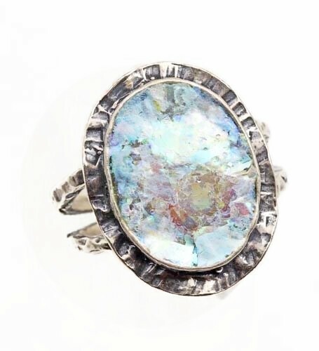 Roman glass silver 925 ring - glass,