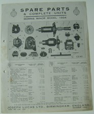 Morris Minor 1934 Lucas CAV Rotax illustrated Spare Parts List No. CE 143