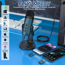 zealsound USB Microphone k66 Blue Condenser Gaming mic for PC Phone PS5 Cardioid