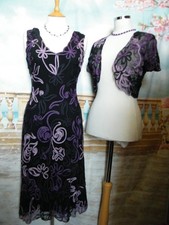 Phase Eight Dress 10 & Bolero/Shrug Tapework Black Purple Cornelli Matching