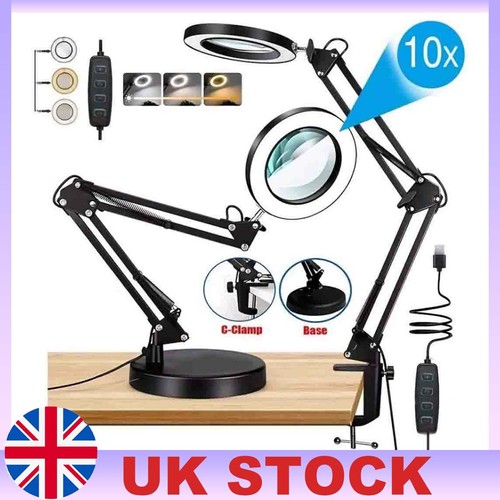 10x magnifier glass led desk - 10x,
