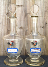 VINTAGE FRENCH GLASS & ENAMEL DECANTERS GIN & ITALIAN VERMOUTH c.1920