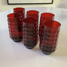 Set Of 6 Anchor Hocking Royal Ruby Red Bubble Glass Tumblers