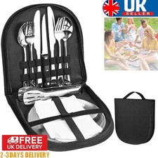Compact Picnic Set for 2 - Stainless Steel Cutlery & Plates | Travel-Friendly UK