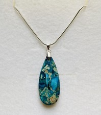 Stunning Turquoise Imperial Jasper Teardrop Pendant 925 Silver Chain