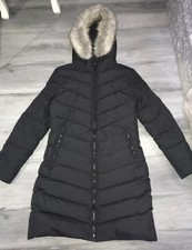 ladies size L uk 12 calvin klein black down feather coat faux fur hood bnwot