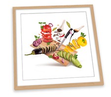 Food Ingredients Chopping Board White FRAMED ART PRINT Picture Square Artwork