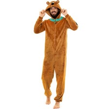 Scooby Doo Sleepsuit Adults Mens S-XXL All In One Sleepsuit Hooded Brown Teal