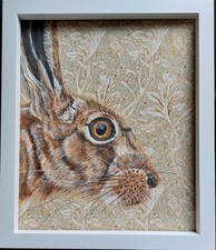 Original wildlife Hare picture painting William Morris Art Nouveau fabric 