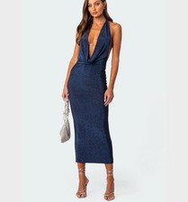 NEW✅ Edikted Cowl Neck Open Back Maxi Dress - Navy Blue - Size XS Extra Small