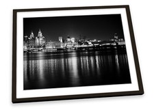 Liverpool City Skyline B&W FRAMED ART PRINT Picture Poster Artwork