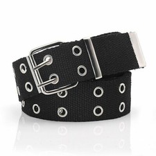 Belt Women's Men's Waist Double Eyelets Hole Punk Adjustable Waistband Buckle UK