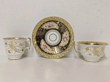 Highly Decorative And Very Bling C19th Rococo Revival 2 Cups & Saucer Trio