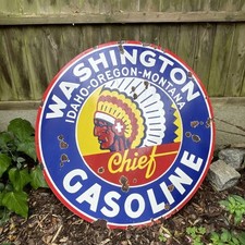 Exceptional Porcelain Enamel Advertising Washington Chief Gasoline Large 30”