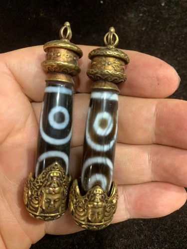 Two pcs tibetan brass prayer - tibetan,