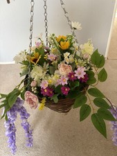 Faux Flowers Hanging Basket