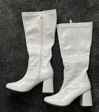 Ladies White Knee High Patent