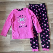 Girls Primark bright pink/black Minnie Mouse fleece pyjamas age 11–12 Yrs 152CM