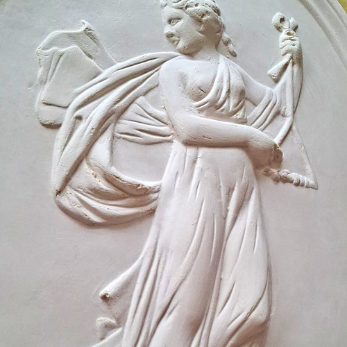 White plaster oval relief - oval, wall