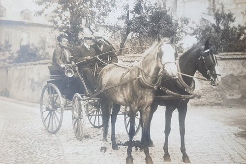 French family with carriage - family,