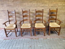 VINTAGE, SET OF FOUR MID CENTURY DUTCH LADDER BACK OAK PEPERCORD DINING CHAIR