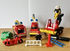 LEGO Duplo Vintage Fire Set- Truck x 3 Motor Bike & 4 Firemen and Accessories