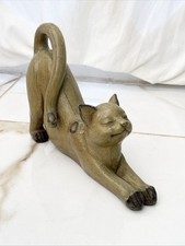 Wooden Stretching cat figure