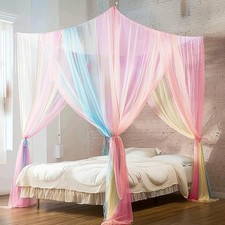 Rainbow Bed Canopy for Double Bed Mosquito Net for Bed Anti-Insect 4 Corner Post