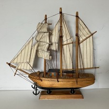 Vintage Replica Wooden Model Clipper Ship Sailing Boat Hand Carved - 26cm